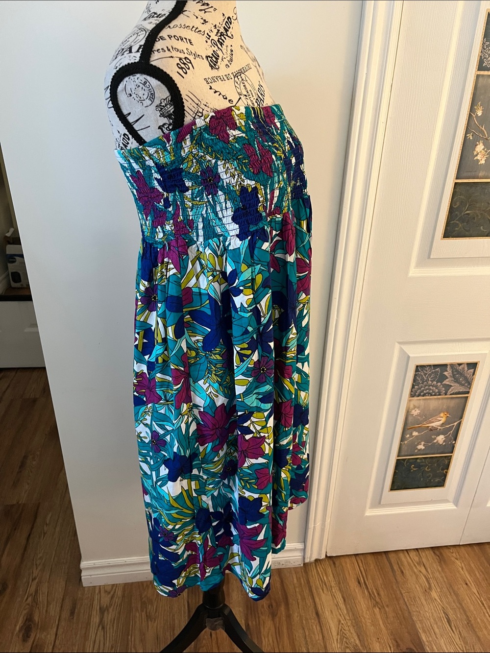💗George Strapless Floral Midi Dress in Teal, Blue & Purple - Picture 3 of 9